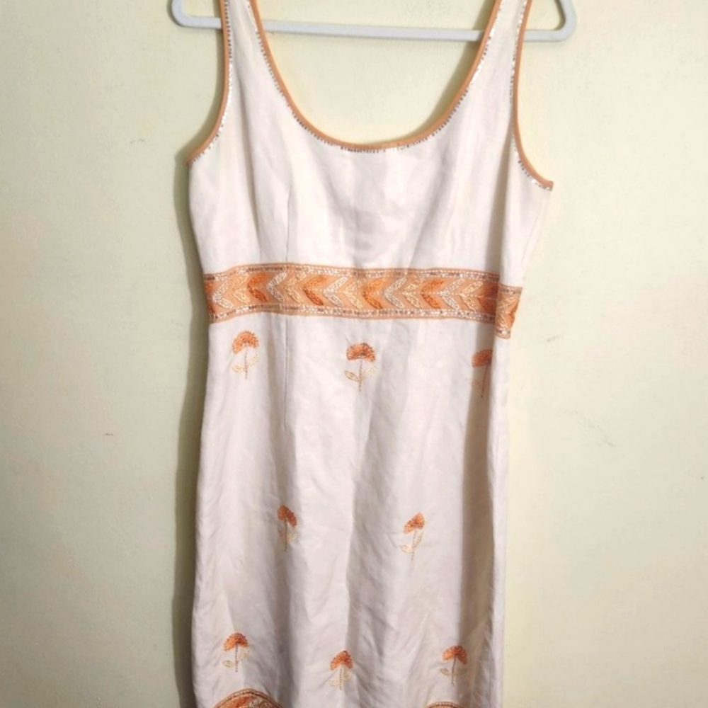 Sigrid Olsen Embroidered Linen/Silk Sheath Dress